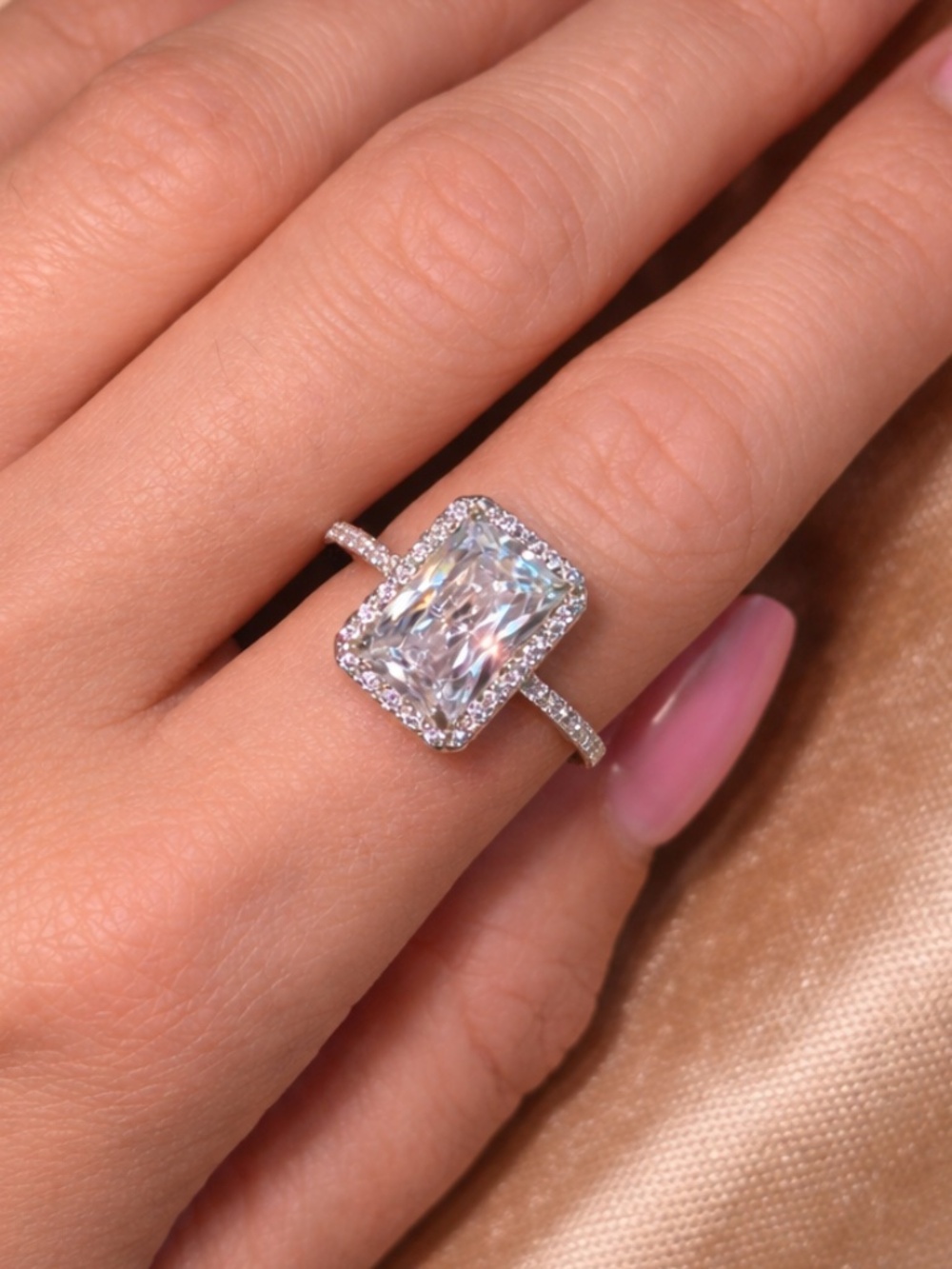 Swarovski Elements Square Bridal Pave Ring 925 Sterling Silver